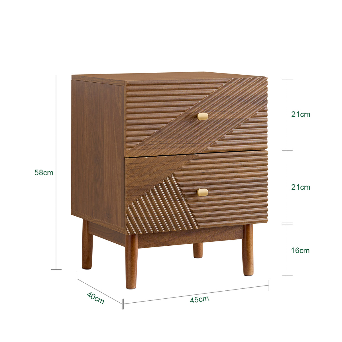 SoBuy FBT170-N, Vintage Bedside Table with 2 Drawers, Wooden Side Table with Rubber Wood Legs, Nightstand for Bedroom, Living Room, and Study, Brown, W45 x D40 x H58 cm