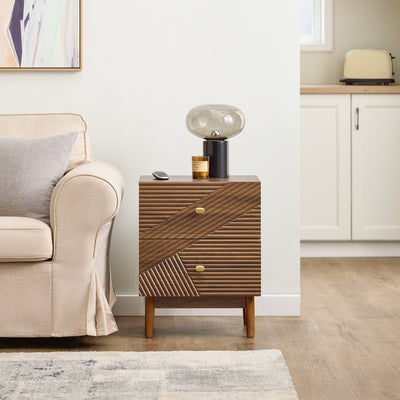 SoBuy FBT170-N, Vintage Bedside Table with 2 Drawers, Wooden Side Table with Rubber Wood Legs, Nightstand for Bedroom, Living Room, and Study, Brown, W45 x D40 x H58 cm
