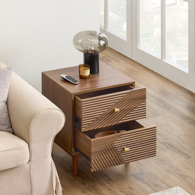 SoBuy FBT170-N, Vintage Bedside Table with 2 Drawers, Wooden Side Table with Rubber Wood Legs, Nightstand for Bedroom, Living Room, and Study, Brown, W45 x D40 x H58 cm