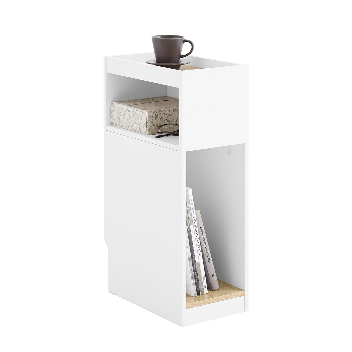 SoBuy FBT171-WN, Slim Bedside Table, Narrow Nightstand with Drawer and Shelf, Modern Side Table for Bedroom and Living Room, White, W20 x D35 x H60cm