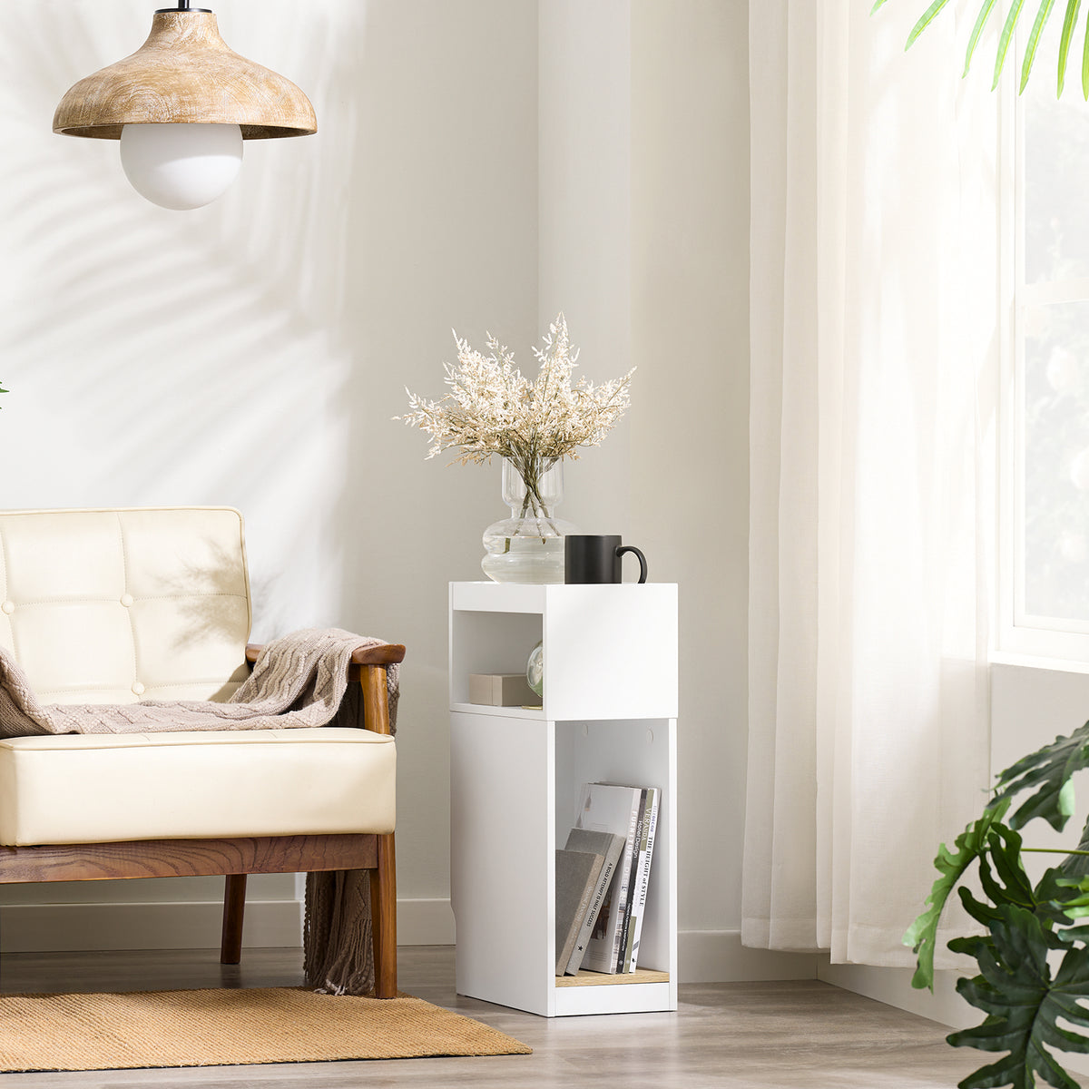 SoBuy FBT171-WN, Slim Bedside Table, Narrow Nightstand with Drawer and Shelf, Modern Side Table for Bedroom and Living Room, White, W20 x D35 x H60cm