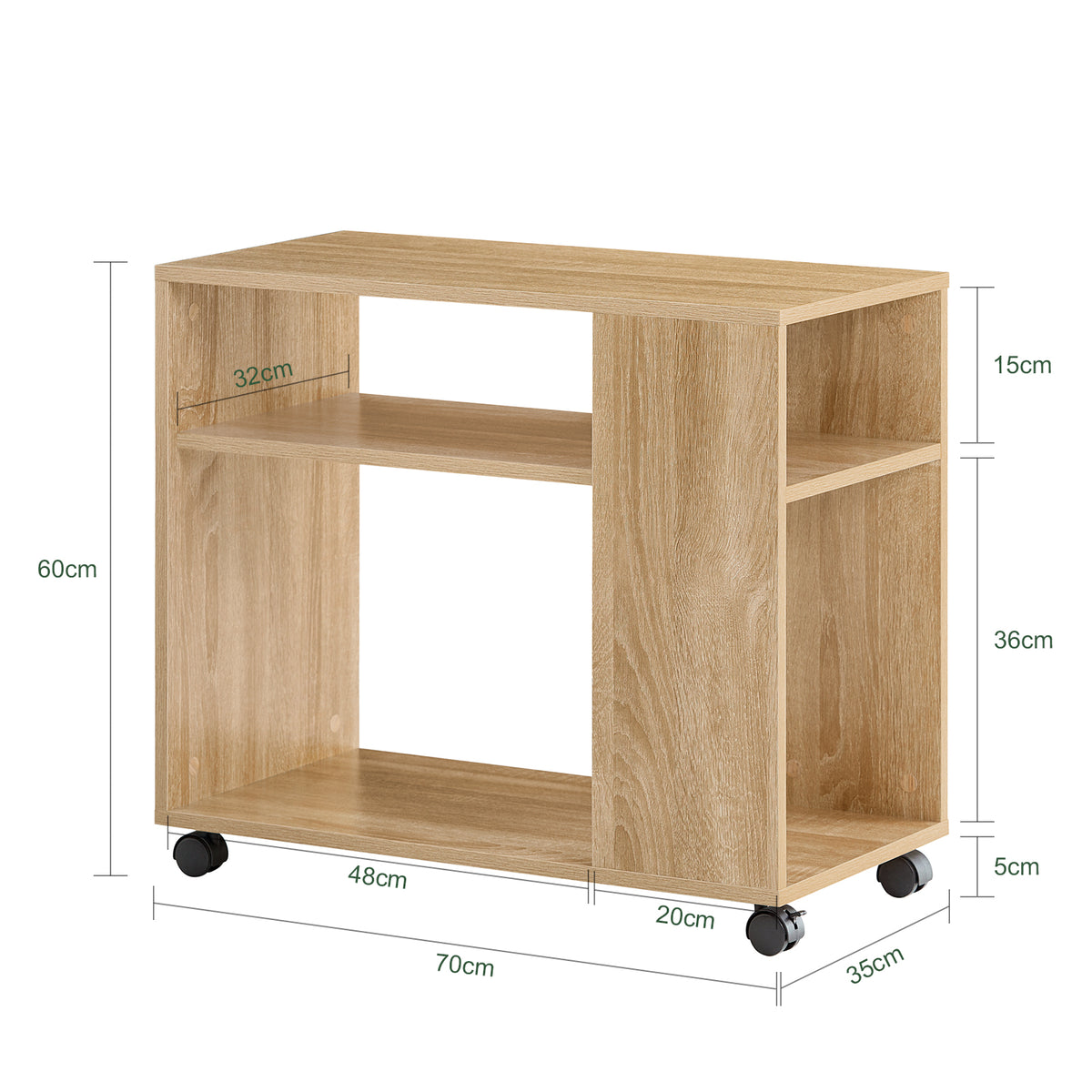 SoBuy FBT34-N, Side Table End Table with Storage Shelves, 2 Tiers Bookcase on Wheels, Wood