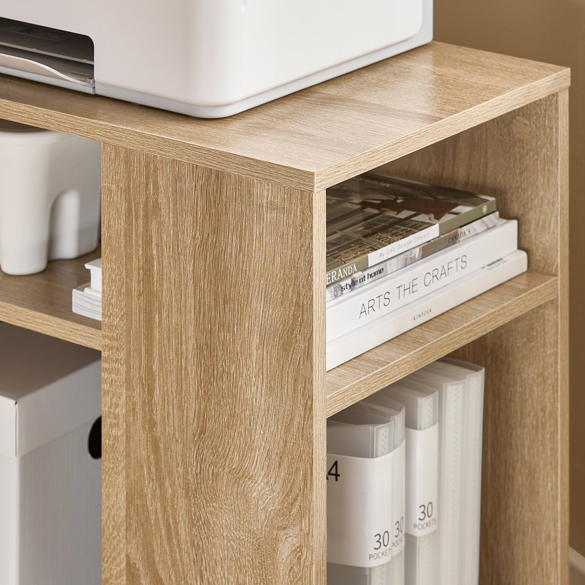 SoBuy FBT34-N, Side Table End Table with Storage Shelves, 2 Tiers Bookcase on Wheels, Wood