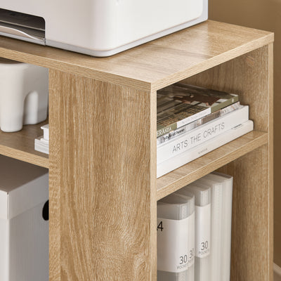 SoBuy FBT34-N, Side Table End Table with Storage Shelves, 2 Tiers Bookcase on Wheels, Wood