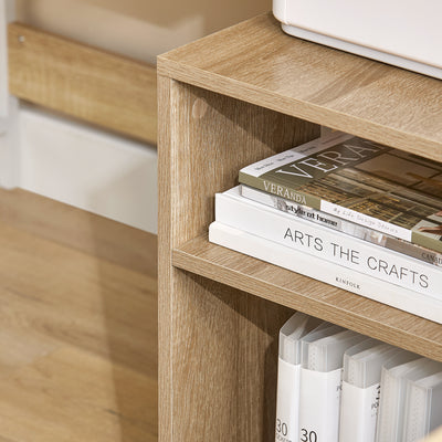 SoBuy FBT34-N, Side Table End Table with Storage Shelves, 2 Tiers Bookcase on Wheels, Wood