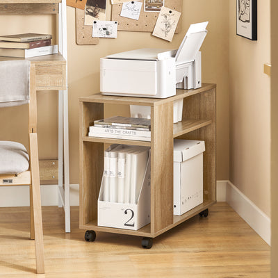 SoBuy FBT34-N, Side Table End Table with Storage Shelves, 2 Tiers Bookcase on Wheels, Wood