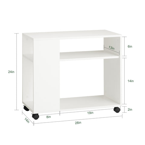 SoBuy FBT34-W, Side Table End Table with Storage Shelves, 2 Tiers Bookcase on Wheels