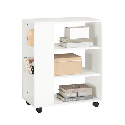 SoBuy FBT68-W, 3 Tiers Bookcase Storage Shelf on Wheels, Desk Side Printer Shelf, White
