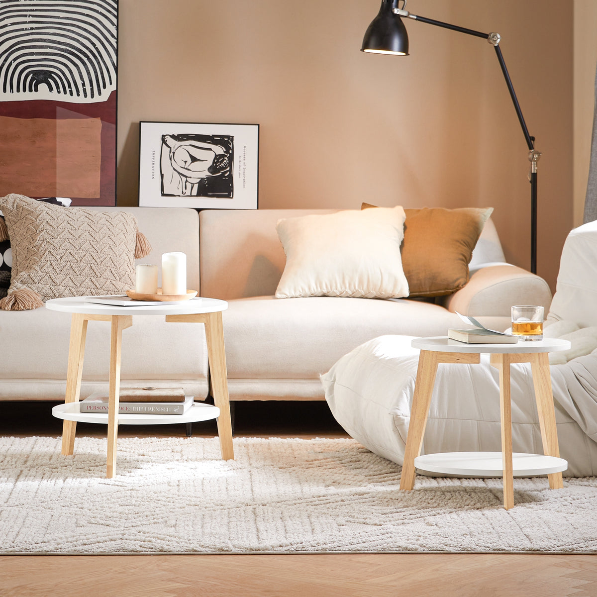 SoBuy FBT75-W, Set of 2 Side Tables with Storage, Living Room Tables Nesting Tables, White