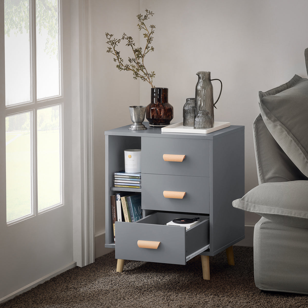 SoBuy FBT95-HG, Bedside Table End Table Sofa Table Nightstand Lamp Table, Grey