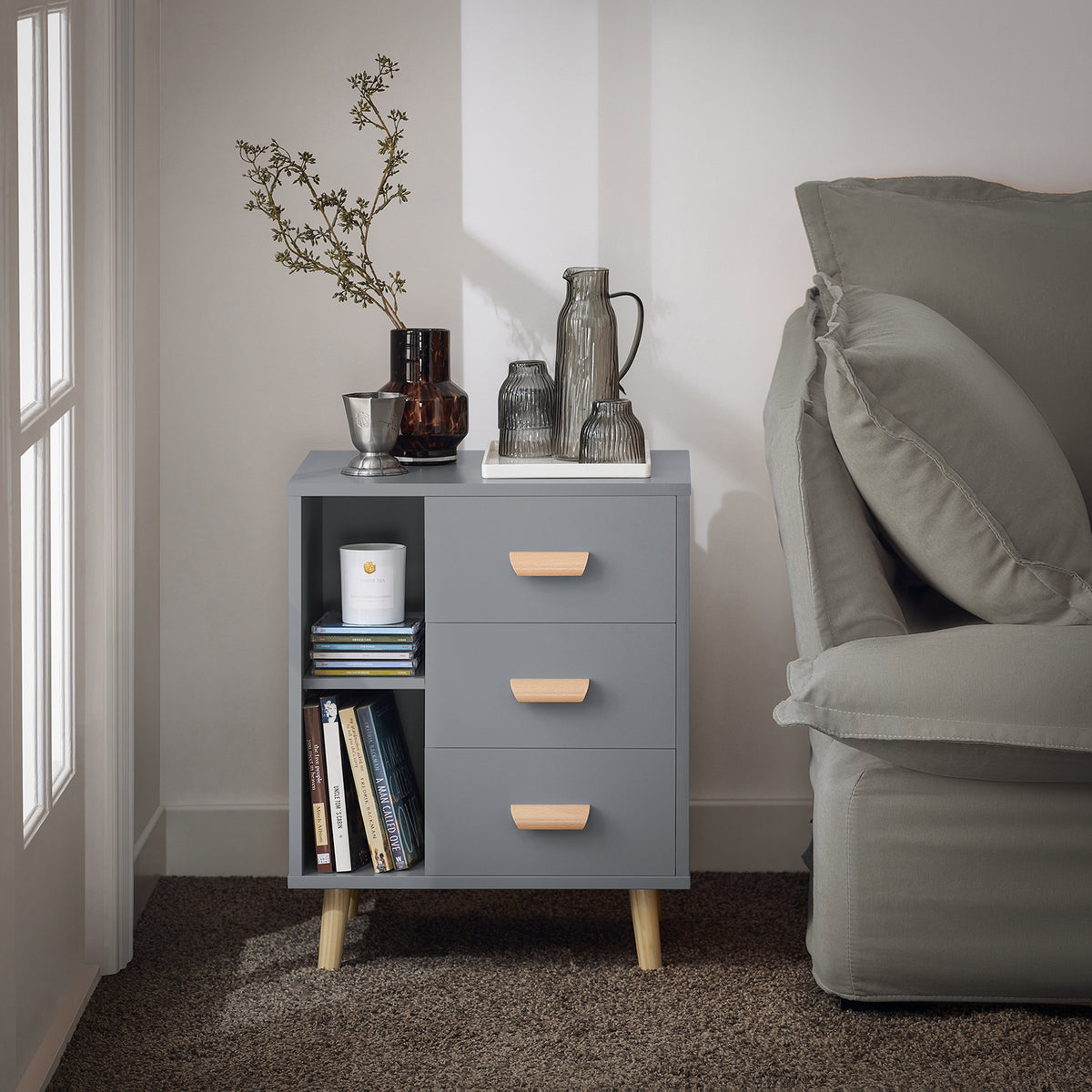 SoBuy FBT95-HG, Bedside Table End Table Sofa Table Nightstand Lamp Table, Grey