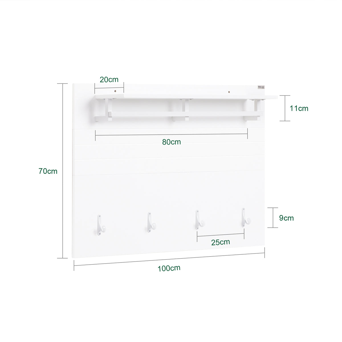 SoBuy FHK36-W, Wall Coat Rack Wall Shelf Wall Panel Wardrobe Panel with 4 Hooks High Gloss White, White