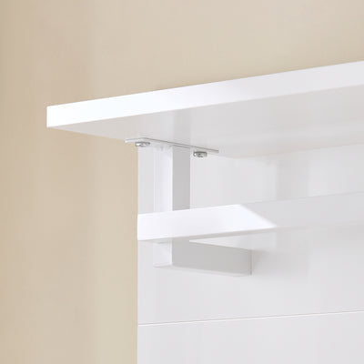 SoBuy FHK36-W, Wall Coat Rack Wall Shelf Wall Panel Wardrobe Panel with 4 Hooks High Gloss White, White