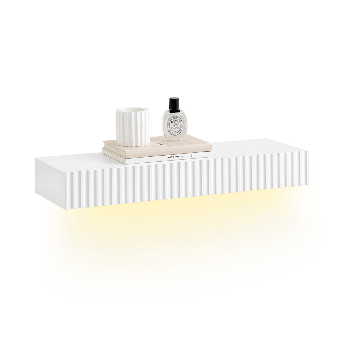 Pre-sale SoBuy FHK38-W, Floating Shelf with Drawer & LED Motion Sensor Light, Wall Shelf for Bedroom, Entryway & Living Room, Battery-Powered, W60 x D20 x H8cm, White
