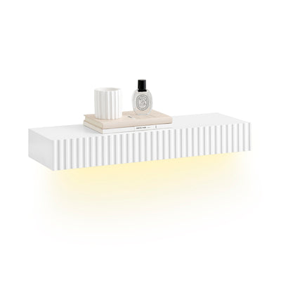 SoBuy FHK38-W, Floating Shelf with Drawer & LED Motion Sensor Light, Wall Shelf for Bedroom, Entryway & Living Room, Battery-Powered, W60 x D20 x H8cm, White