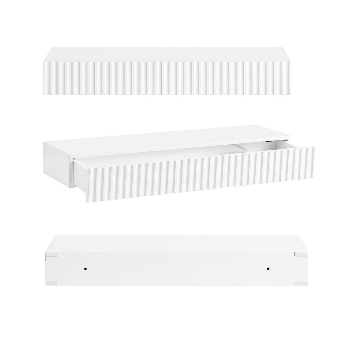 SoBuy FHK38-W, Floating Shelf with Drawer & LED Motion Sensor Light, Wall Shelf for Bedroom, Entryway & Living Room, Battery-Powered, W60 x D20 x H8cm, White