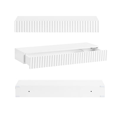SoBuy FHK38-W, Floating Shelf with Drawer & LED Motion Sensor Light, Wall Shelf for Bedroom, Entryway & Living Room, Battery-Powered, W60 x D20 x H8cm, White