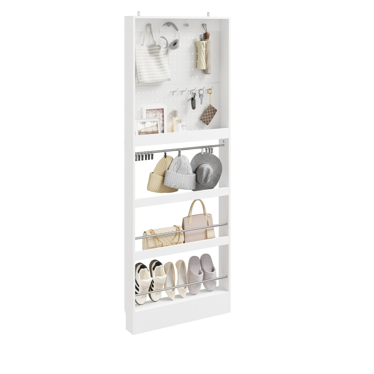SoBuy FHK39-W, Slim Hall Tree with Coat Rack & Shoe Storage, 3-in-1, White, 70x12x190cm
