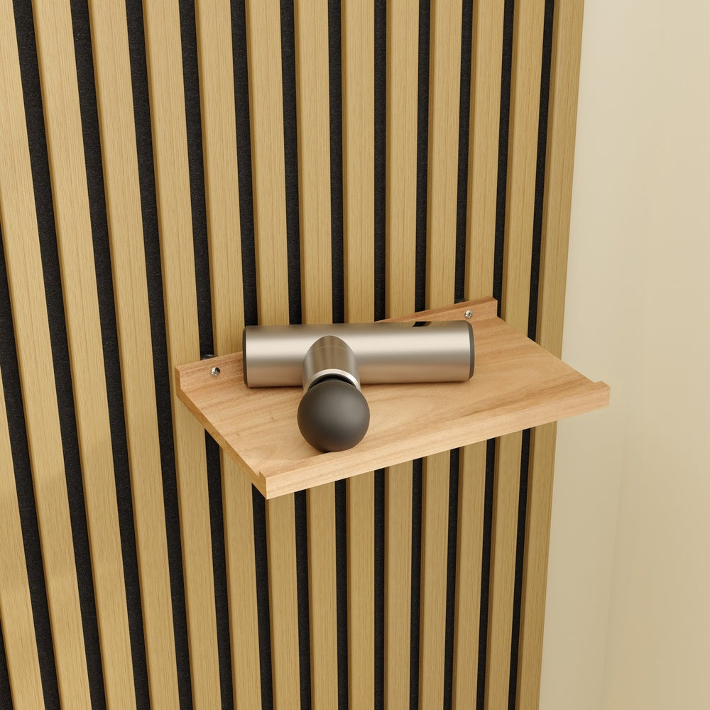 SoBuy FHK40-N, Acoustic Slat Wall Panel Shelf with 3 Hooks & 2 Removable Shelves, Entryway, Natural, 120x19x120cm - view 4