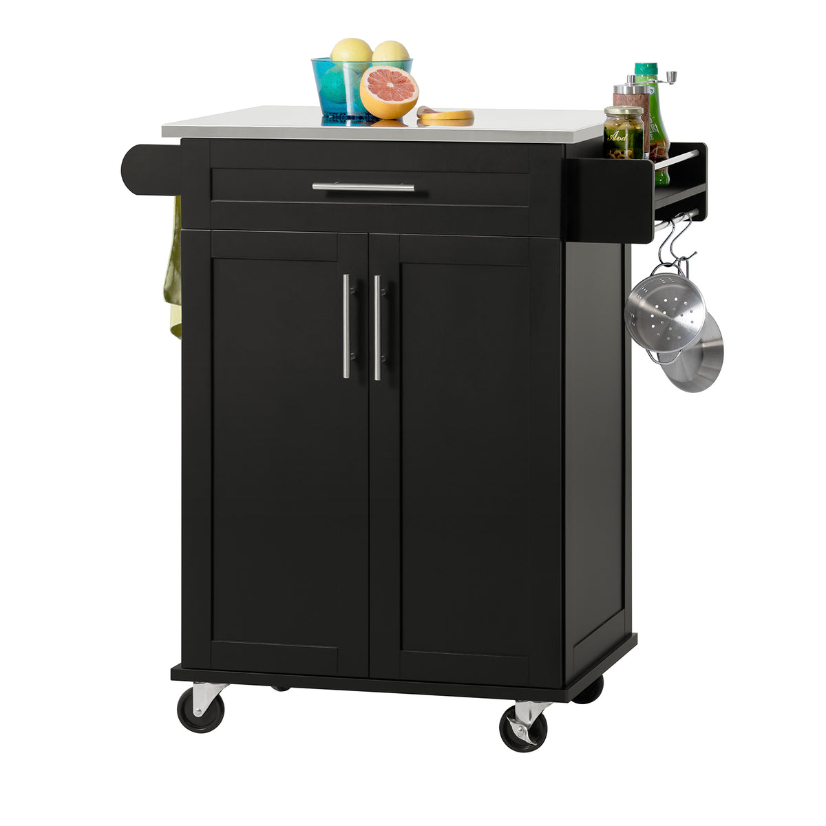 Pre-sale SoBuy FKW110-SCH, Kitchen Cabinet Kitchen Storage Trolley Cart with Stainless Steel Worktop, Black