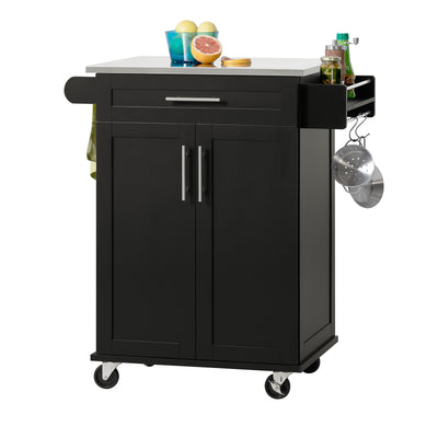 SoBuy FKW110-SCH, Kitchen Cabinet Kitchen Storage Trolley Cart with Stainless Steel Worktop, Black