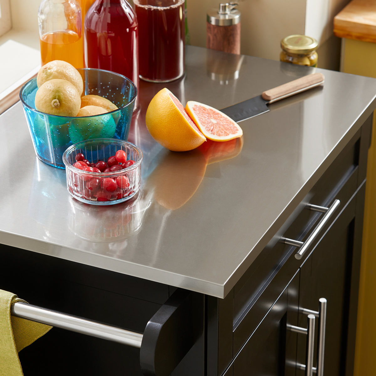 SoBuy FKW110-SCH, Kitchen Cabinet Kitchen Storage Trolley Cart with Stainless Steel Worktop, Black