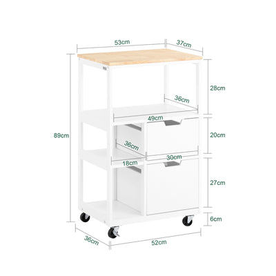 SoBuy FKW111-WN dimensions diagram – W53×D37×H89cm white kitchen trolley on wheels 42kg load capacity