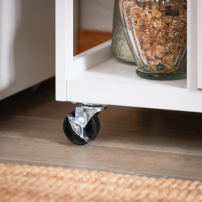 SoBuy FKW111-WN swivel castor with locking brake close-up – 360° mobility on white rolling kitchen storage trolley