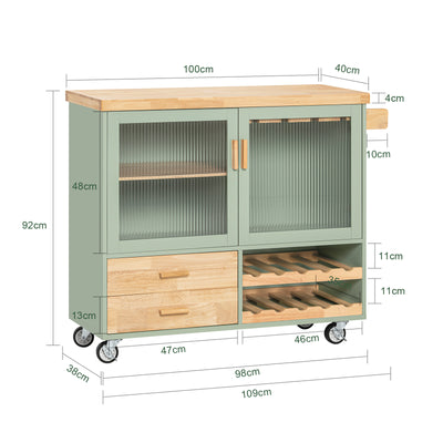 SoBuy FKW114-GR, Kitchen Island Kitchen Storage Trolley Sideboard on Wheels, Green
