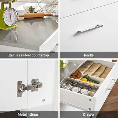SoBuy FKW117-W stainless steel worktop detail – hygienic heat-resistant 120×56cm surface on white kitchen island