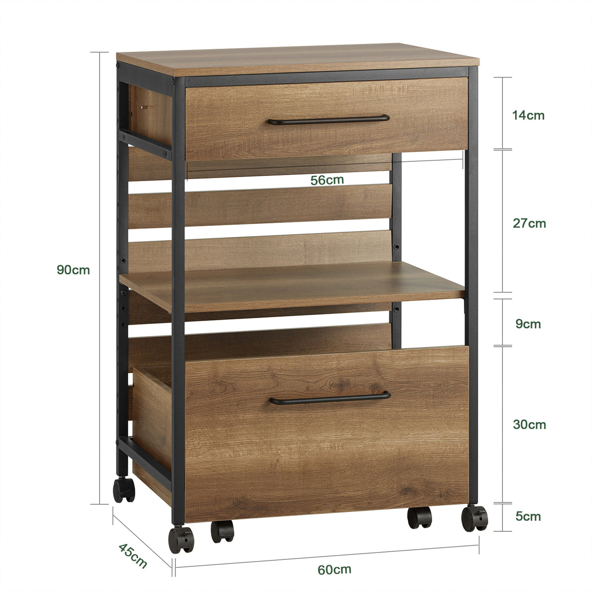 SoBuy FKW118-PF, Industrial Vintage Style Kitchen Trolley Cart Kitchen Storage Trolley Serving Trolley, Brown