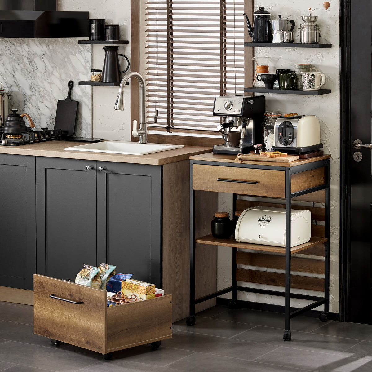 SoBuy FKW118-PF, Industrial Vintage Style Kitchen Trolley Cart Kitchen Storage Trolley Serving Trolley, Brown