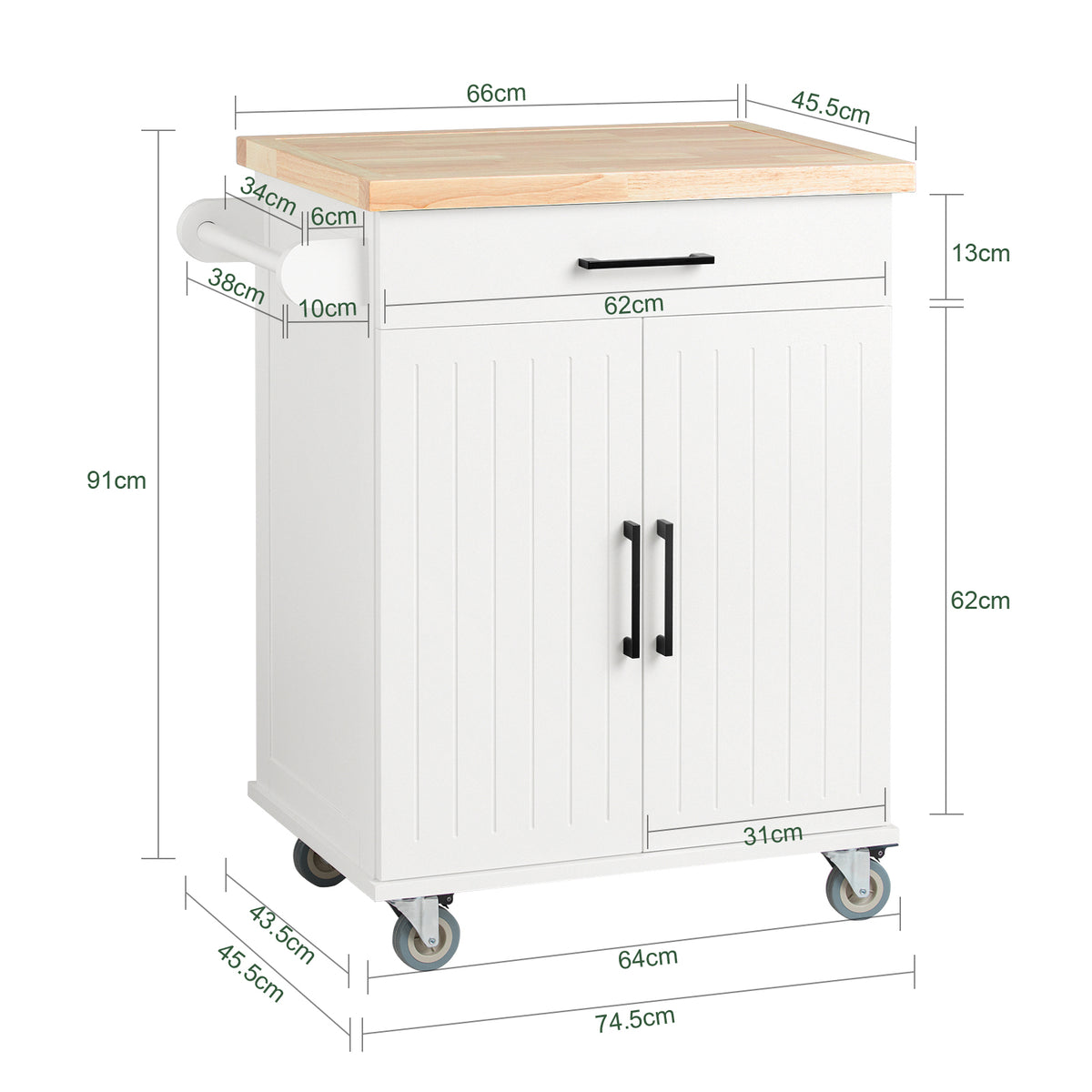 SoBuy FKW119-WN, Kitchen Storage Trolley Mobile Kitchen Cabinet Cupboard, White