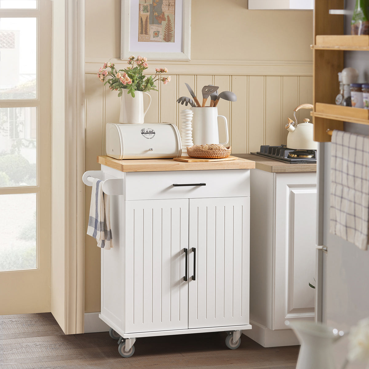 SoBuy FKW119-WN, Kitchen Storage Trolley Mobile Kitchen Cabinet Cupboard, White