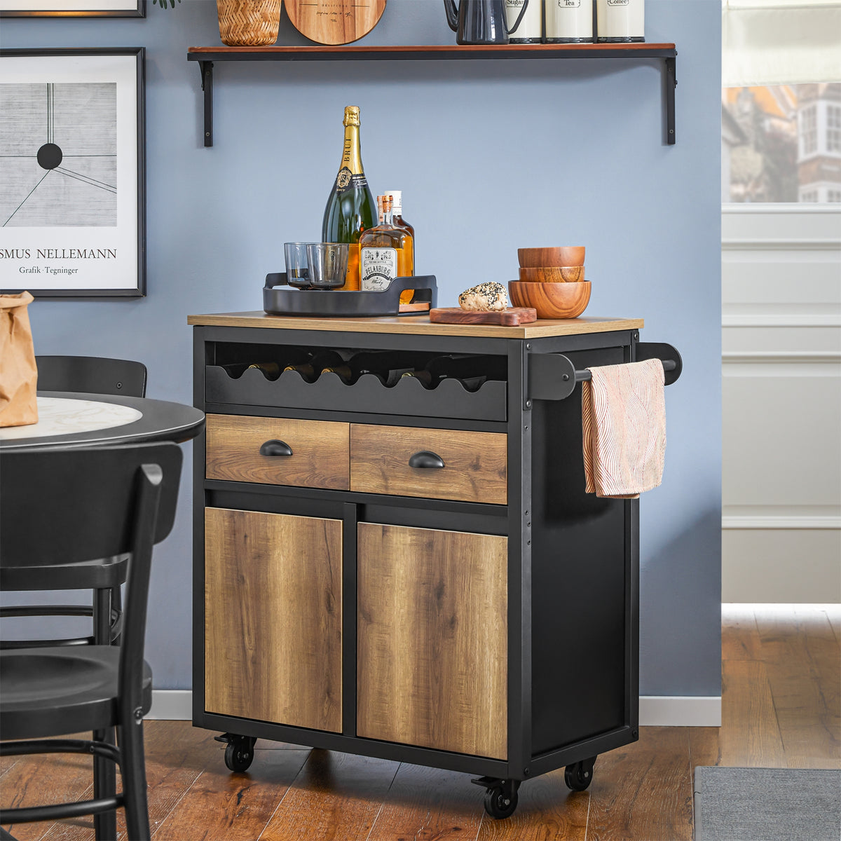 SoBuy FKW122-SCH, Kitchen Trolley Kitchen Storage Trolley Mobile Kitchen Cabinet, Black