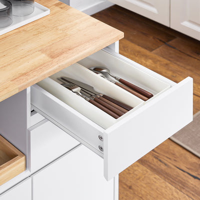 SoBuy FKW123-WN pull-out drawer interior close-up – spacious cutlery and utensil storage on white kitchen trolley