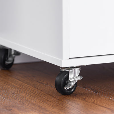 SoBuy FKW123-WN locking castor close-up – brake mechanism on white rolling kitchen storage cart
