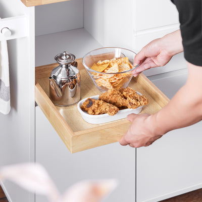 SoBuy FKW123-WN sliding tray close-up – pull-out fruit and snack tray on white kitchen trolley on wheels