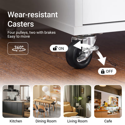 SoBuy FKW123-WN 4 castors with locking brakes detail – mobile white kitchen storage trolley on wheels