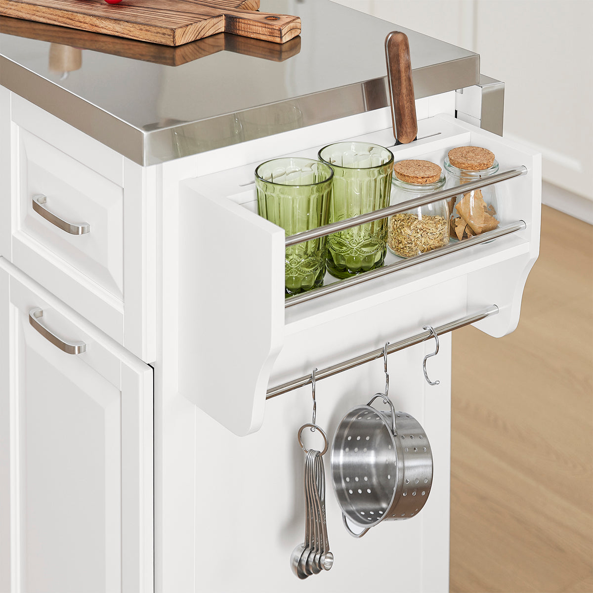 SoBuy FKW128-II-ST, Kitchen Island on Wheels Rolling Storage Trolley with Expandable Worktop Kitchen Storage Unit Cabinet Sideboard Perfect for Kitchen Organisation W130 x D46/71 x H91cm White