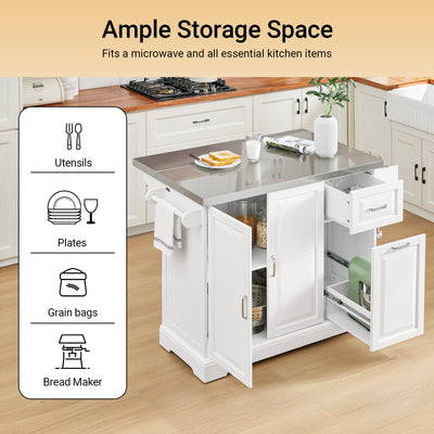SoBuy FKW128-II-ST, Kitchen Island on Wheels Rolling Storage Trolley with Expandable Worktop Kitchen Storage Unit Cabinet Sideboard Perfect for Kitchen Organisation W130 x D46/71 x H91cm White