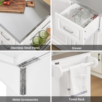 SoBuy FKW128-II-ST, Kitchen Island on Wheels Rolling Storage Trolley with Expandable Worktop Kitchen Storage Unit Cabinet Sideboard Perfect for Kitchen Organisation W130 x D46/71 x H91cm White