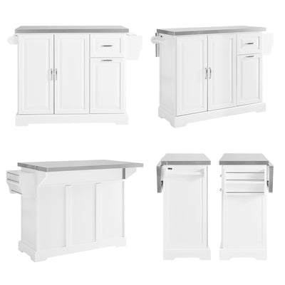 SoBuy FKW128-II-ST, Kitchen Island on Wheels Rolling Storage Trolley with Expandable Worktop Kitchen Storage Unit Cabinet Sideboard Perfect for Kitchen Organisation W130 x D46/71 x H91cm White