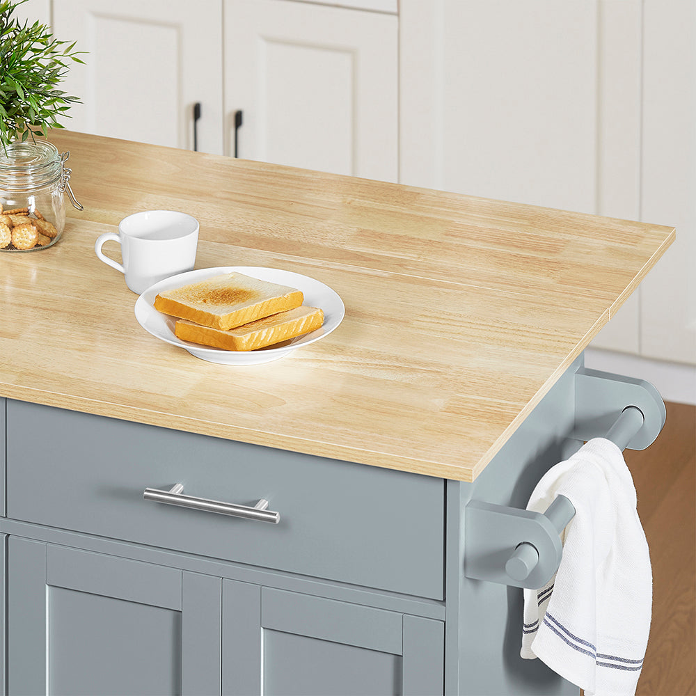 SoBuy FKW129-HG, Kitchen Island on Wheels with 2 Drawers & Foldable Shelf, Gray, 107x69x91cm - view 11