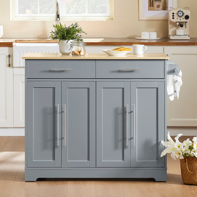 SoBuy FKW129-HG, Kitchen Island on Wheels with 2 Drawers & Foldable Shelf, Gray, 107x69x91cm - view 2