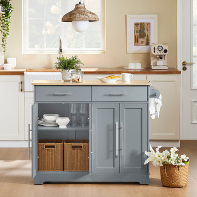 SoBuy FKW129-HG, Kitchen Island on Wheels with 2 Drawers & Foldable Shelf, Gray, 107x69x91cm - view 4