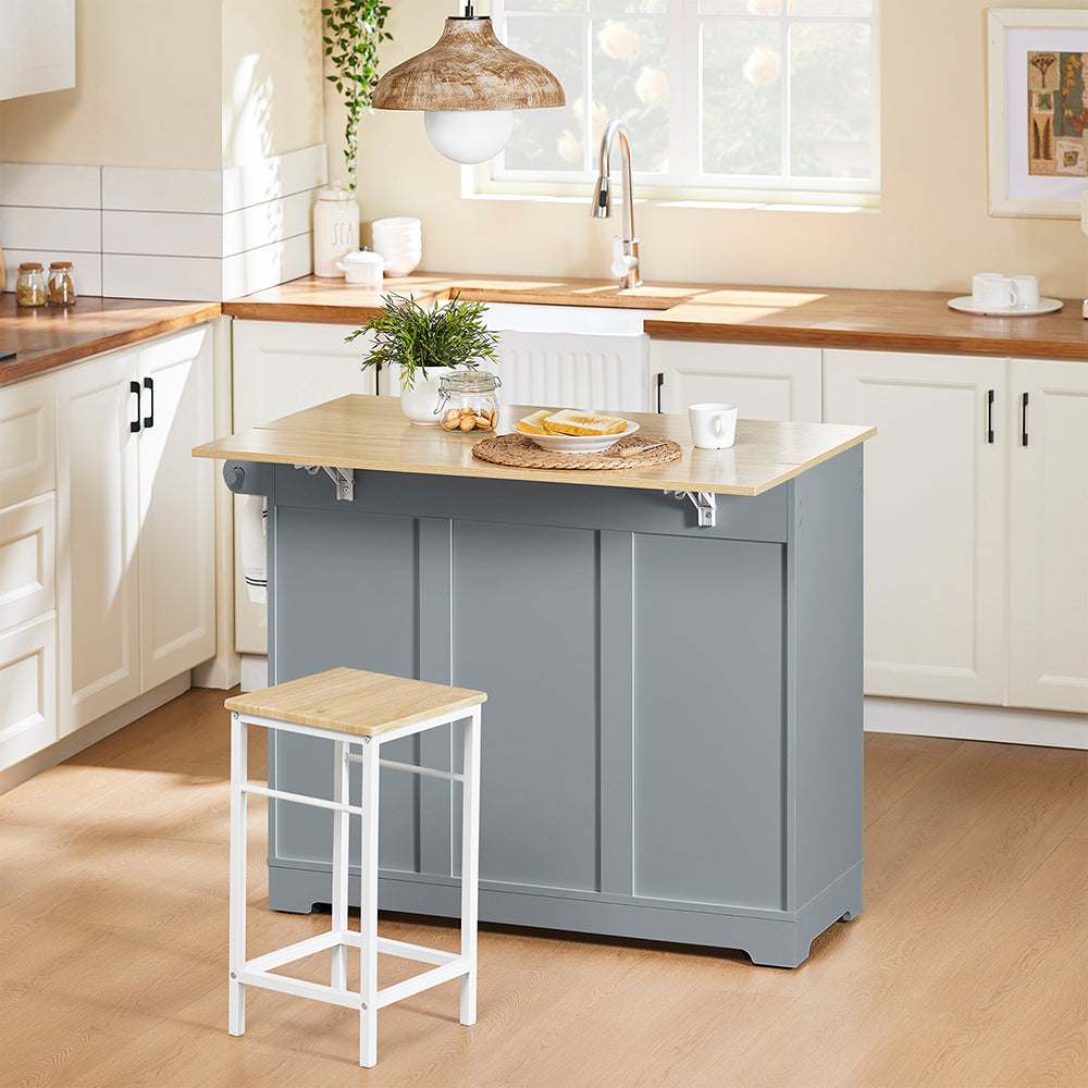 SoBuy FKW129-HG, Kitchen Island on Wheels with 2 Drawers & Foldable Shelf, Gray, 107x69x91cm - view 5