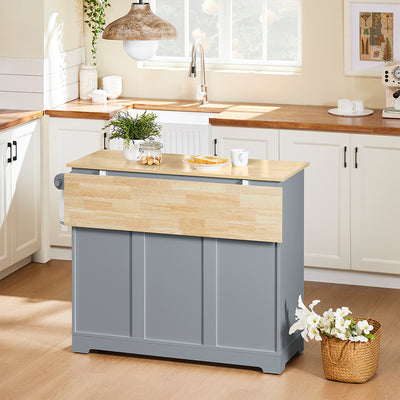 SoBuy FKW129-HG, Kitchen Island on Wheels with 2 Drawers & Foldable Shelf, Gray, 107x69x91cm - view 6