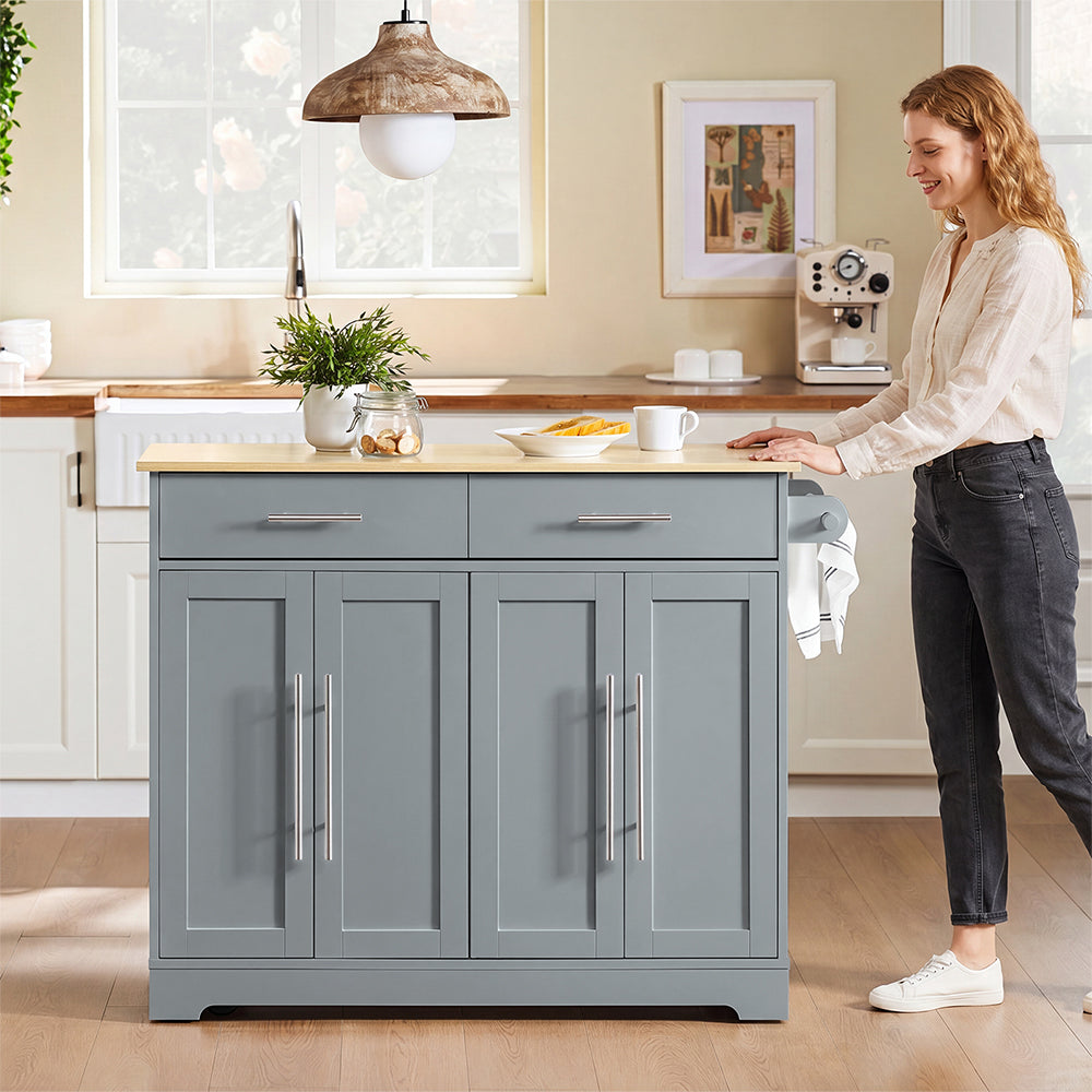 SoBuy FKW129-HG, Kitchen Island on Wheels with 2 Drawers & Foldable Shelf, Gray, 107x69x91cm - view 7