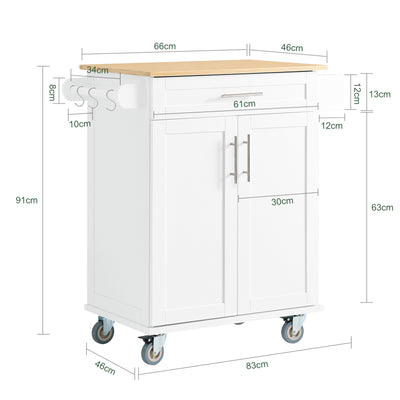 SoBuy FKW13-II-WN dimensions diagram – W83×D46×H91cm white kitchen trolley on wheels 60kg load capacity